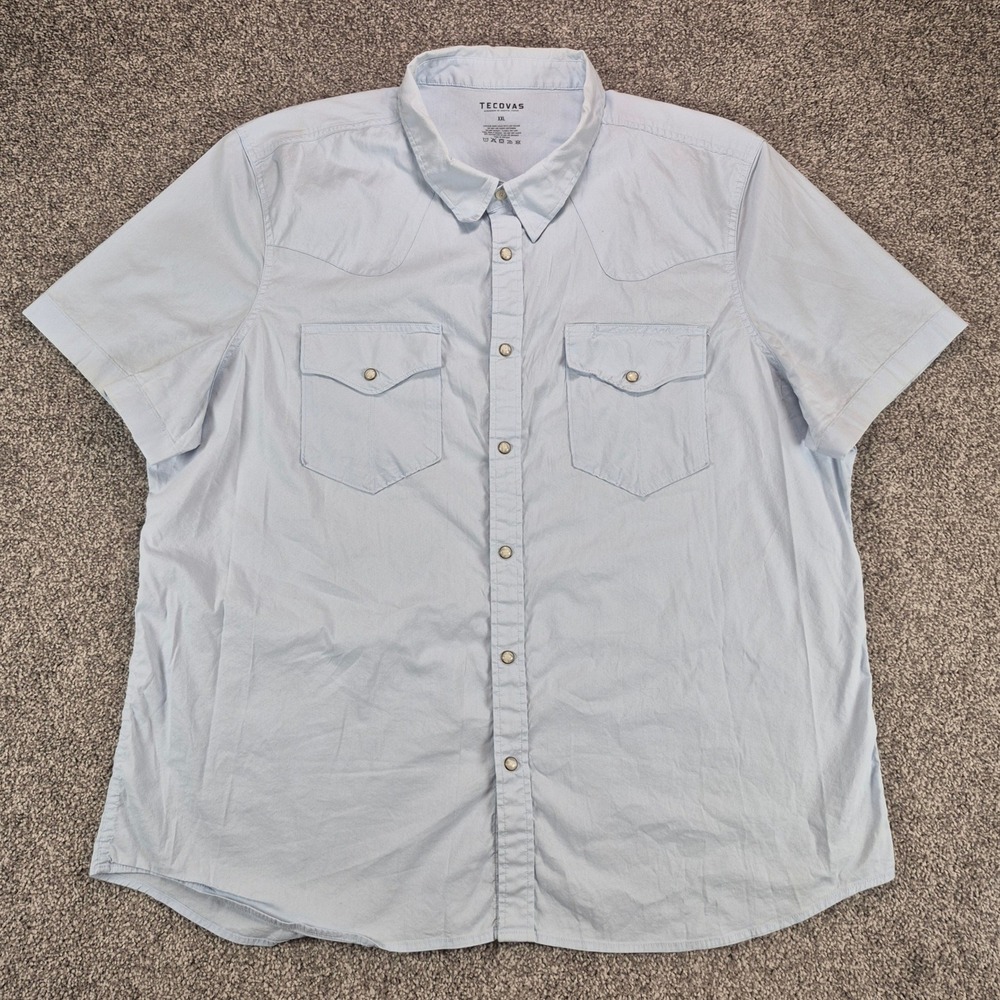 Tecovas Shirt Mens XXL Light Blue Western Pearl Snap Short Sleeve